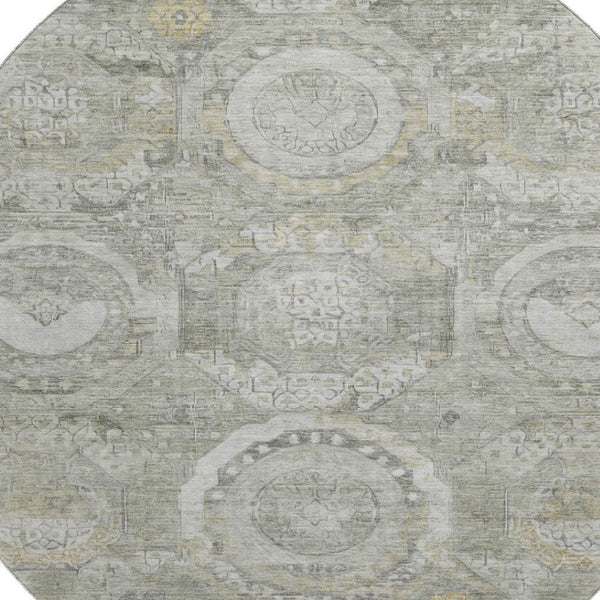 HomeRoots 8' Stylish Pewter Gray and Wheat Mosaic Round Rug - Washable, UV Protected for High-Traffic Areas 696407