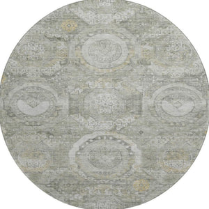 HomeRoots 8' Stylish Pewter Gray and Wheat Mosaic Round Rug - Washable, UV Protected for High-Traffic Areas 696407