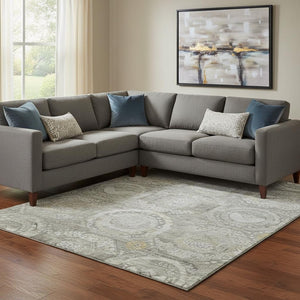HomeRoots 8' X 10' Stylish Pewter Gray & Wheat Mosaic Area Rug - Washable, UV-Protected, Pet-Friendly Design! 696408