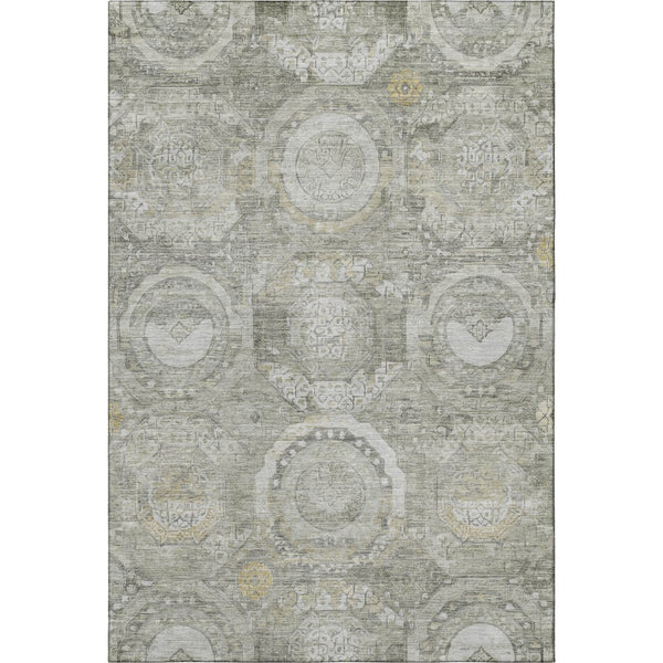 HomeRoots 8' X 10' Stylish Pewter Gray & Wheat Mosaic Area Rug - Washable, UV-Protected, Pet-Friendly Design! 696408