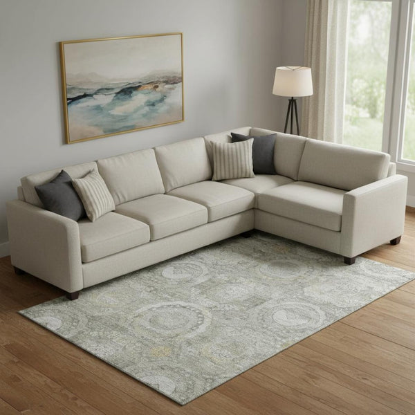 HomeRoots 9' X 12' Washable Pewter Gray & Wheat Mosaic Area Rug with UV Protection for High-Traffic Spaces 696409