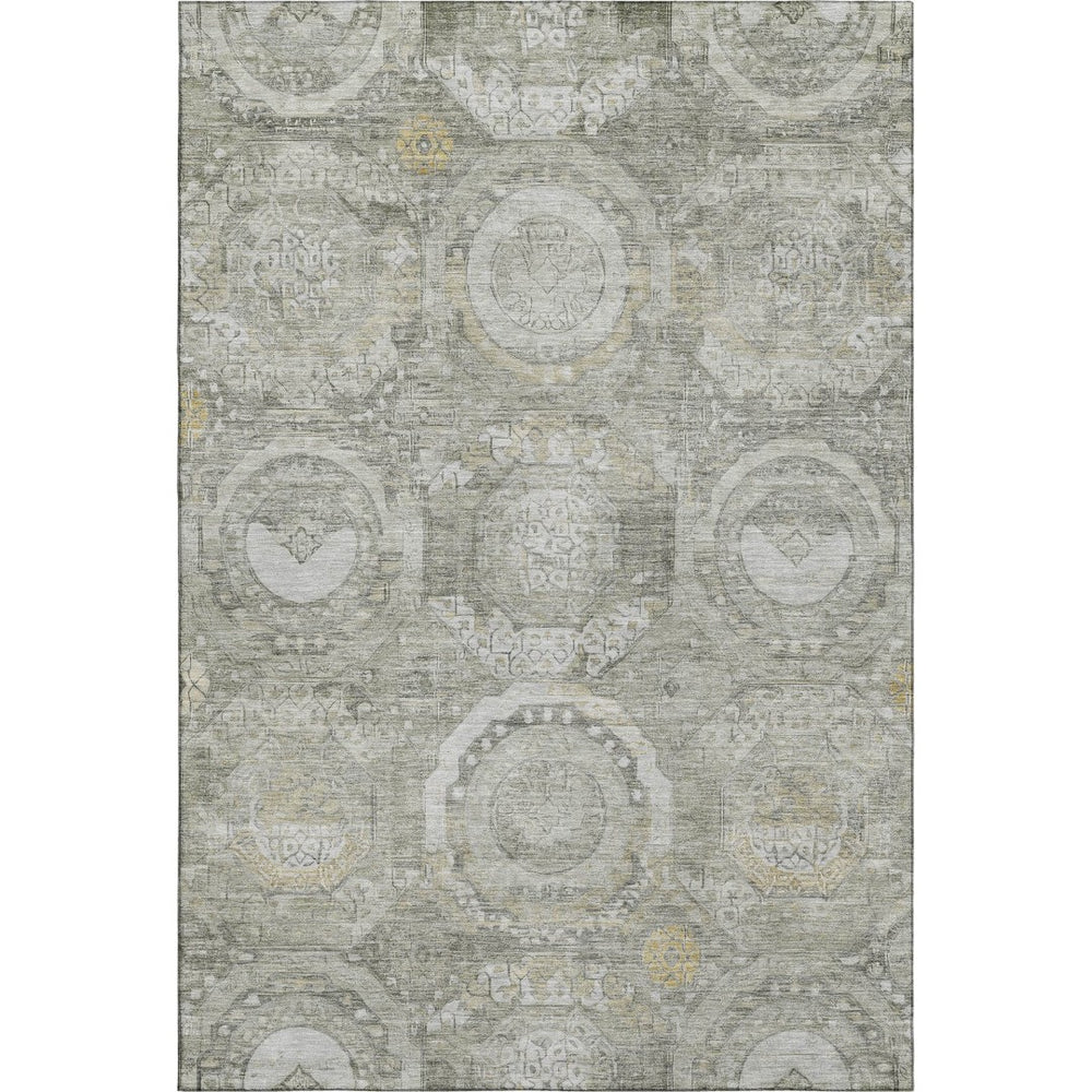 HomeRoots 9' X 12' Washable Pewter Gray & Wheat Mosaic Area Rug with UV Protection for High-Traffic Spaces 696409