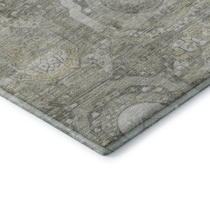 HomeRoots 9' X 12' Washable Pewter Gray & Wheat Mosaic Area Rug with UV Protection for High-Traffic Spaces 696409