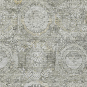 HomeRoots 9' X 12' Washable Pewter Gray & Wheat Mosaic Area Rug with UV Protection for High-Traffic Spaces 696409
