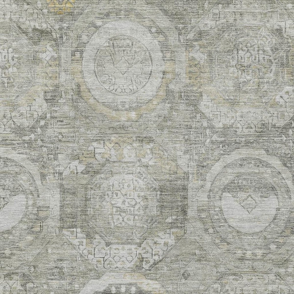 HomeRoots 9' X 12' Washable Pewter Gray & Wheat Mosaic Area Rug with UV Protection for High-Traffic Spaces 696409