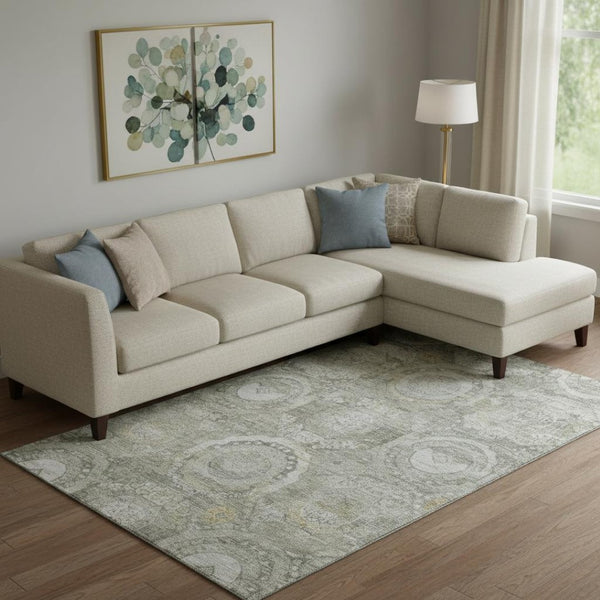 HomeRoots 10' Stylish Pewter Gray & Wheat Mosaic Washable Area Rug with UV Protection for High-Traffic Spaces 696410