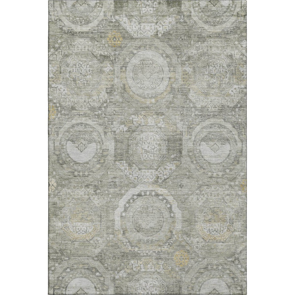 HomeRoots 10' Stylish Pewter Gray & Wheat Mosaic Washable Area Rug with UV Protection for High-Traffic Spaces 696410