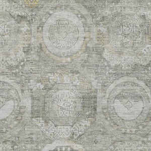 HomeRoots 10' Stylish Pewter Gray & Wheat Mosaic Washable Area Rug with UV Protection for High-Traffic Spaces 696410