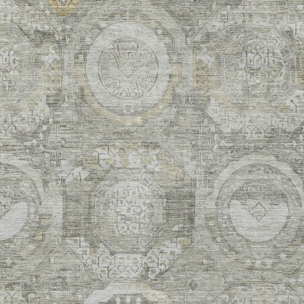 HomeRoots 10' Stylish Pewter Gray & Wheat Mosaic Washable Area Rug with UV Protection for High-Traffic Spaces 696410