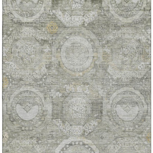 HomeRoots 10' Stylish Pewter Gray & Wheat Mosaic Washable Area Rug with UV Protection for High-Traffic Spaces 696410
