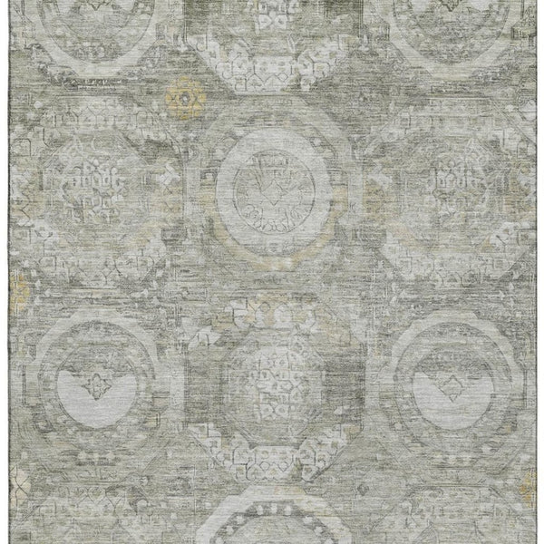 HomeRoots 10' Stylish Pewter Gray & Wheat Mosaic Washable Area Rug with UV Protection for High-Traffic Spaces 696410