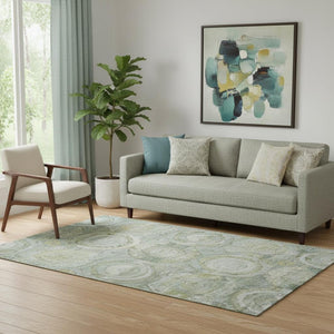HomeRoots 5' X 8' Sage Gold and Gray Mosaic Washable Area Rug - Stylish, Durable, and UV-Protected for All Rooms 696412