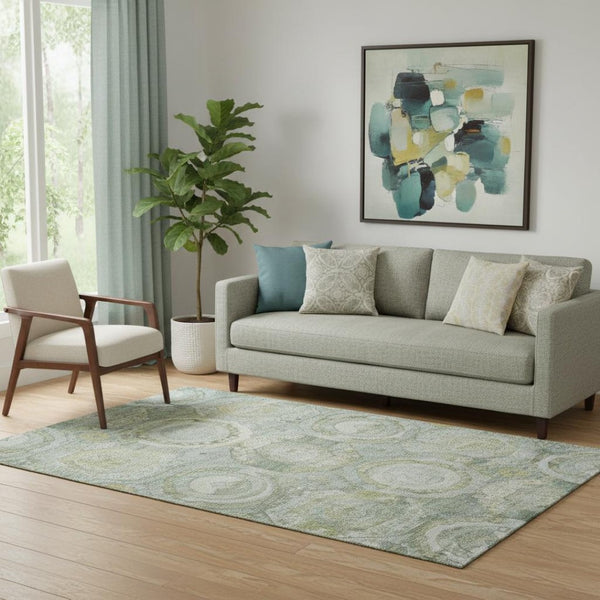 HomeRoots 5' X 8' Sage Gold and Gray Mosaic Washable Area Rug - Stylish, Durable, and UV-Protected for All Rooms 696412