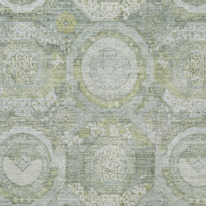 HomeRoots 5' X 8' Sage Gold and Gray Mosaic Washable Area Rug - Stylish, Durable, and UV-Protected for All Rooms 696412