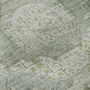 HomeRoots 8' Sage Gold and Gray Mosaic Round Rug – Washable, UV Protected, Stain-Resistant for Homes with Kids & Pets 696413