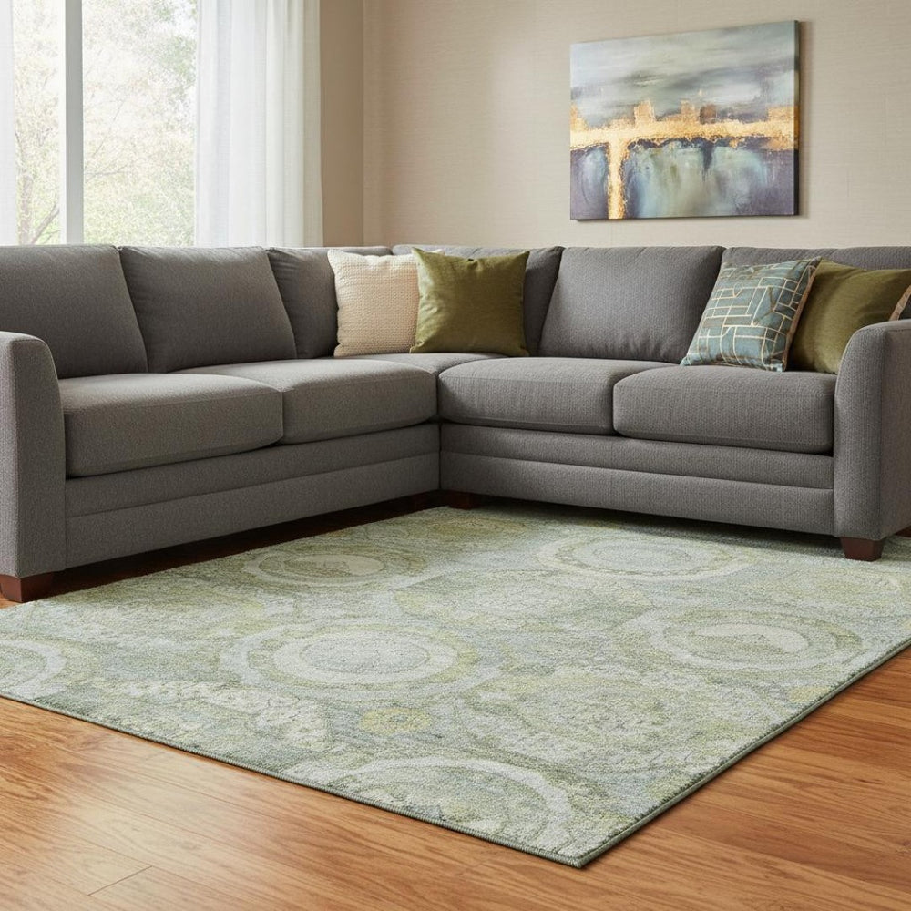 HomeRoots 8' X 10' Sage Gold and Gray Mosaic Area Rug - Durable, Washable, UV Protected for Busy Homes 696414