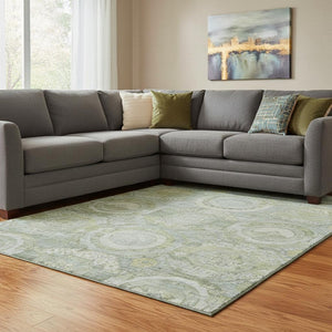 HomeRoots 8' X 10' Sage Gold and Gray Mosaic Area Rug - Durable, Washable, UV Protected for Busy Homes 696414