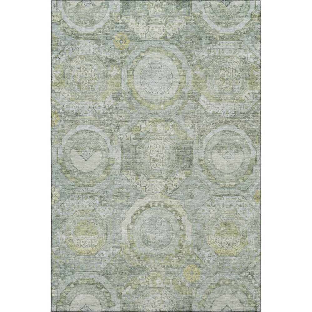 HomeRoots 9' X 12' Sage, Gold & Gray Mosaic Washable Area Rug - Stylish, Durable, Stain-Resistant & UV Protected! 696415