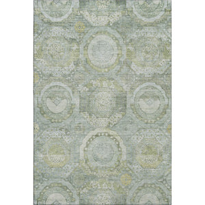 HomeRoots 9' X 12' Sage, Gold & Gray Mosaic Washable Area Rug - Stylish, Durable, Stain-Resistant & UV Protected! 696415