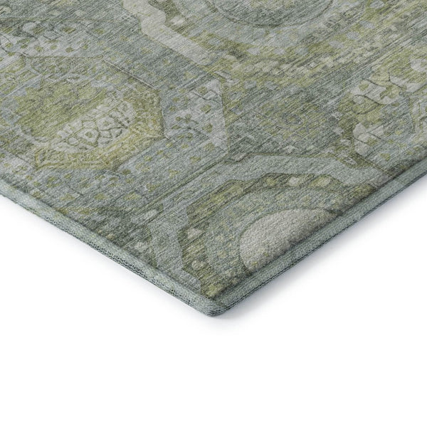 HomeRoots 9' X 12' Sage, Gold & Gray Mosaic Washable Area Rug - Stylish, Durable, Stain-Resistant & UV Protected! 696415