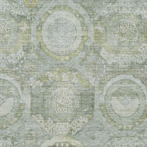 HomeRoots 9' X 12' Sage, Gold & Gray Mosaic Washable Area Rug - Stylish, Durable, Stain-Resistant & UV Protected! 696415