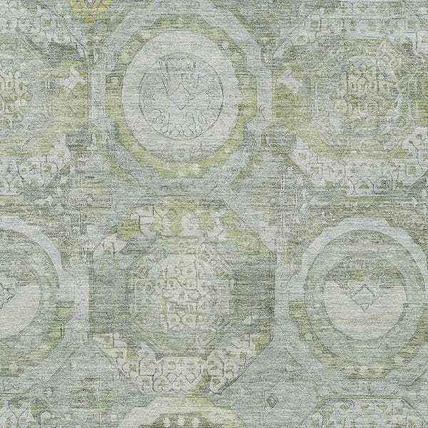 HomeRoots 9' X 12' Sage, Gold & Gray Mosaic Washable Area Rug - Stylish, Durable, Stain-Resistant & UV Protected! 696415