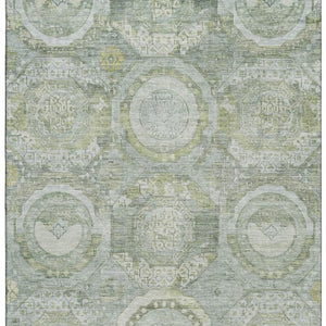 HomeRoots 9' X 12' Sage, Gold & Gray Mosaic Washable Area Rug - Stylish, Durable, Stain-Resistant & UV Protected! 696415