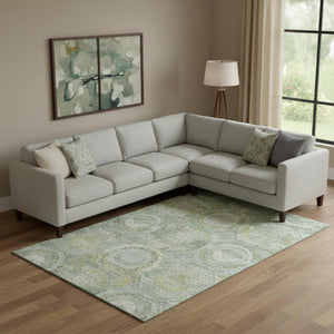 HomeRoots 10' X 14' Sage Gold Gray Mosaic Area Rug – Washable, UV Protected, Kid & Pet Friendly Design! 696416