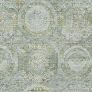 HomeRoots 10' X 14' Sage Gold Gray Mosaic Area Rug – Washable, UV Protected, Kid & Pet Friendly Design! 696416