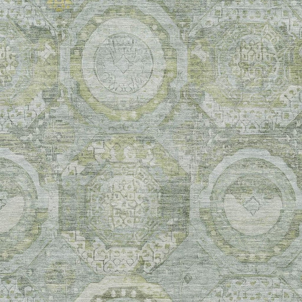 HomeRoots 10' X 14' Sage Gold Gray Mosaic Area Rug – Washable, UV Protected, Kid & Pet Friendly Design! 696416