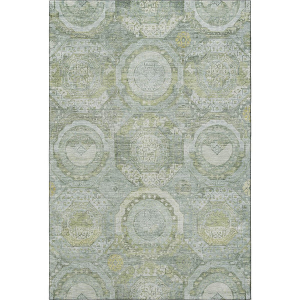 HomeRoots 10' X 14' Sage Gold Gray Mosaic Area Rug – Washable, UV Protected, Kid & Pet Friendly Design! 696416