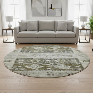 HomeRoots 8' Brown Taupe and Beige Southwestern Round Rug - Washable, UV-Protected, Stain-Resistant Comfort! 696419