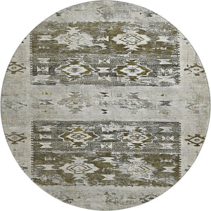 HomeRoots 8' Brown Taupe and Beige Southwestern Round Rug - Washable, UV-Protected, Stain-Resistant Comfort! 696419