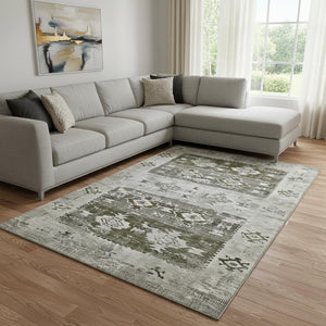 HomeRoots 8' X 10' Southwestern Washable Area Rug - Earthy Brown, Taupe, and Beige with UV Protection & Durability 696420