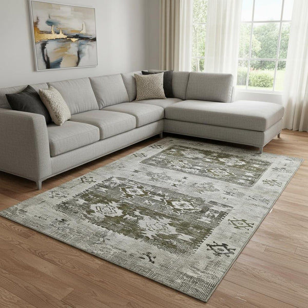 HomeRoots 8' X 10' Southwestern Washable Area Rug - Earthy Brown, Taupe, and Beige with UV Protection & Durability 696420