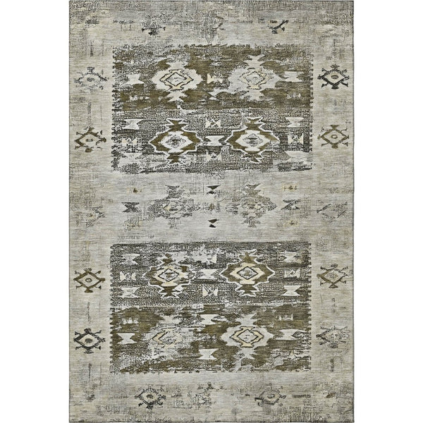 HomeRoots 8' X 10' Southwestern Washable Area Rug - Earthy Brown, Taupe, and Beige with UV Protection & Durability 696420