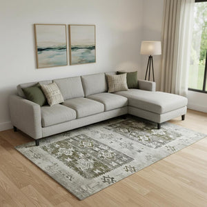 HomeRoots 9' X 12' Southwestern Washable Area Rug - Earthy Brown & Beige, UV-Protected, Pet-Friendly Design 696421