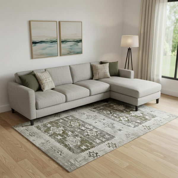 HomeRoots 9' X 12' Southwestern Washable Area Rug - Earthy Brown & Beige, UV-Protected, Pet-Friendly Design 696421