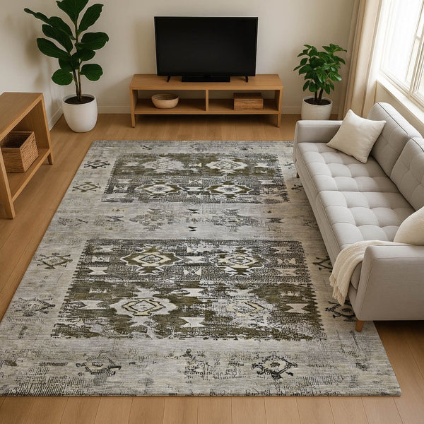 HomeRoots 10' Southwestern Washable Area Rug in Brown Taupe & Beige – UV Protected, Durable & Stylish Home Accent 696422