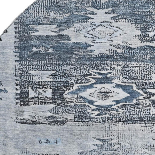 HomeRoots 8' Blue Ivory and Gray Southwestern Washable Round Rug – Durable, UV Protected, Easy-Care Design for Homes 696425