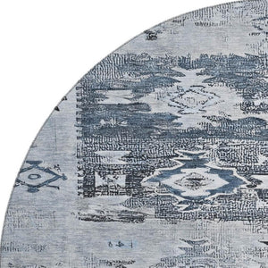 HomeRoots 8' Blue Ivory and Gray Southwestern Washable Round Rug – Durable, UV Protected, Easy-Care Design for Homes 696425