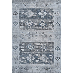 HomeRoots 8' X 10' Southwestern Washable Area Rug in Blue, Ivory & Gray – Stylish, Durable, UV Protected Design 696426