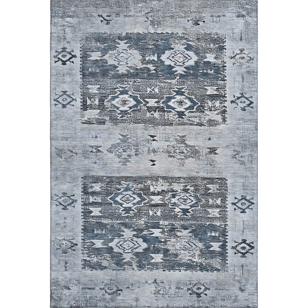 HomeRoots 8' X 10' Southwestern Washable Area Rug in Blue, Ivory & Gray – Stylish, Durable, UV Protected Design 696426