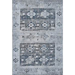 HomeRoots 8' X 10' Southwestern Washable Area Rug in Blue, Ivory & Gray – Stylish, Durable, UV Protected Design 696426