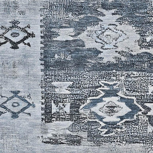 HomeRoots 10' Southwestern Area Rug in Blue, Ivory & Gray - Washable, Stain-Resistant & UV Protected Design 696428