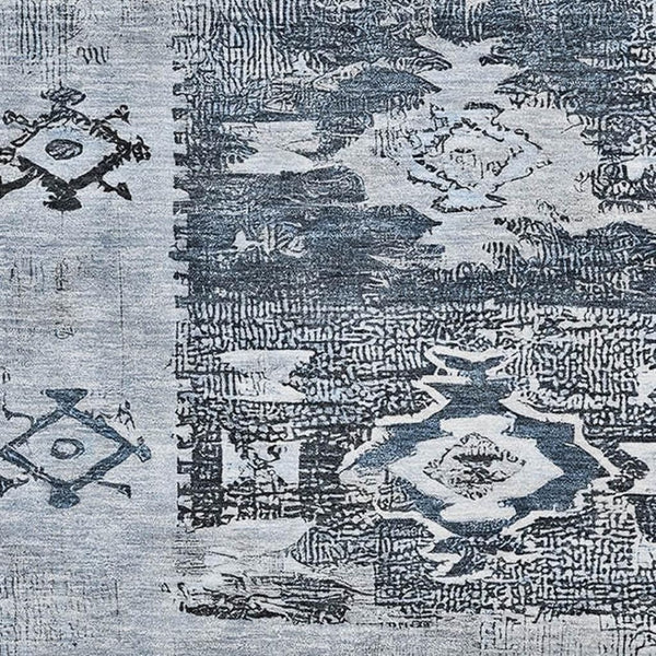 HomeRoots 10' Southwestern Area Rug in Blue, Ivory & Gray - Washable, Stain-Resistant & UV Protected Design 696428