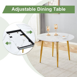 English Elm Table and Chair Set Extendable Mdf Round Oval Dining with 6 Gray Pu Seats W1151S04832