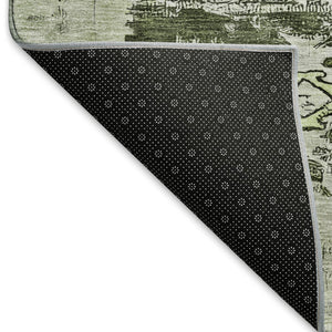 HomeRoots 8' Southwestern Round Rug in Olive Green, Gray & Ivory - Washable, UV Protected & Stylish Design 696431