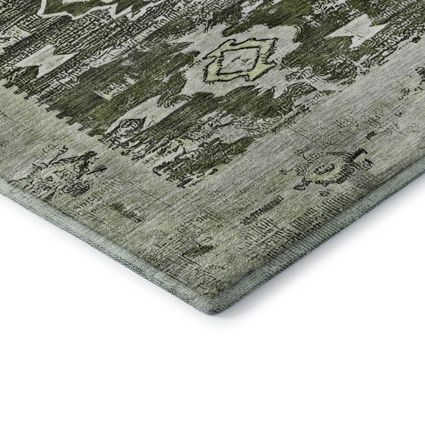 HomeRoots 8' Southwestern Round Rug in Olive Green, Gray & Ivory - Washable, UV Protected & Stylish Design 696431