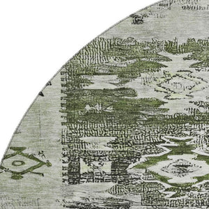 HomeRoots 8' Southwestern Round Rug in Olive Green, Gray & Ivory - Washable, UV Protected & Stylish Design 696431